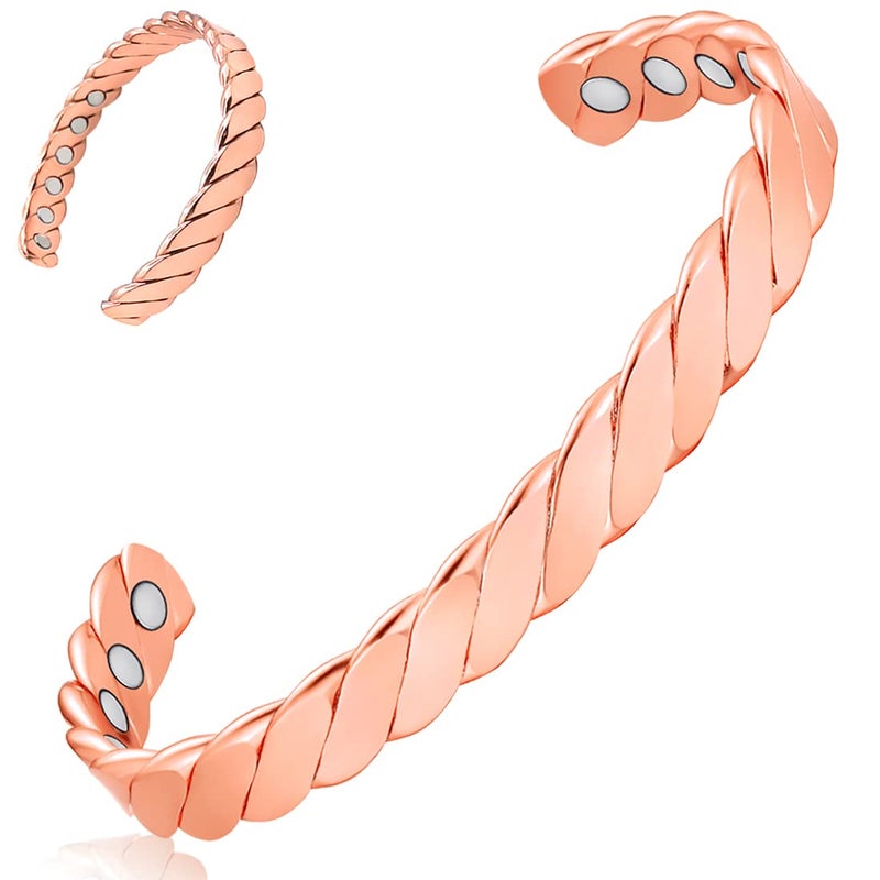 Vicmag Copper Bracelet for Women Men Magnetic Bracelet 12X Ultra Strength Magnets 99.9% Solid Pure Copper Adjustable Size with Gift Box (Rosegold)